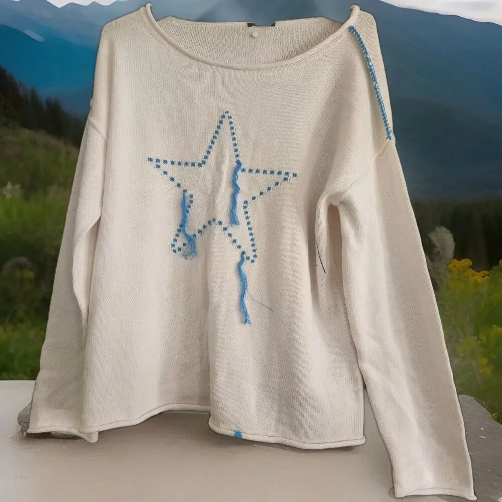 Women's Wide Crewneck Americana Pullover Sweater - Wild Fable Sz. L